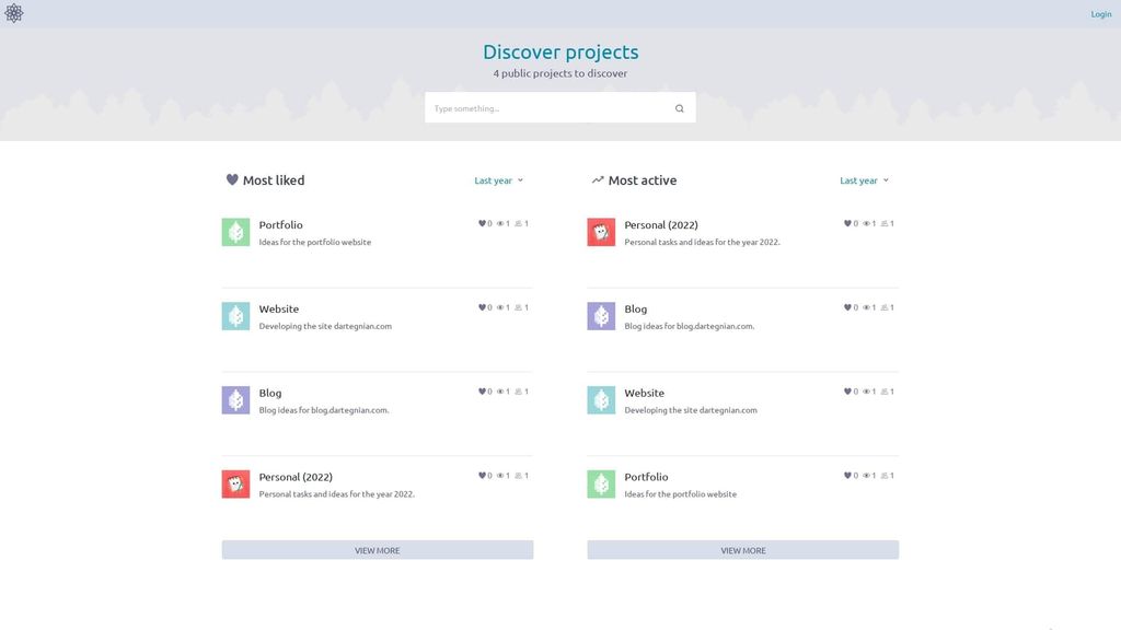 Projects (Taiga) website screenshot